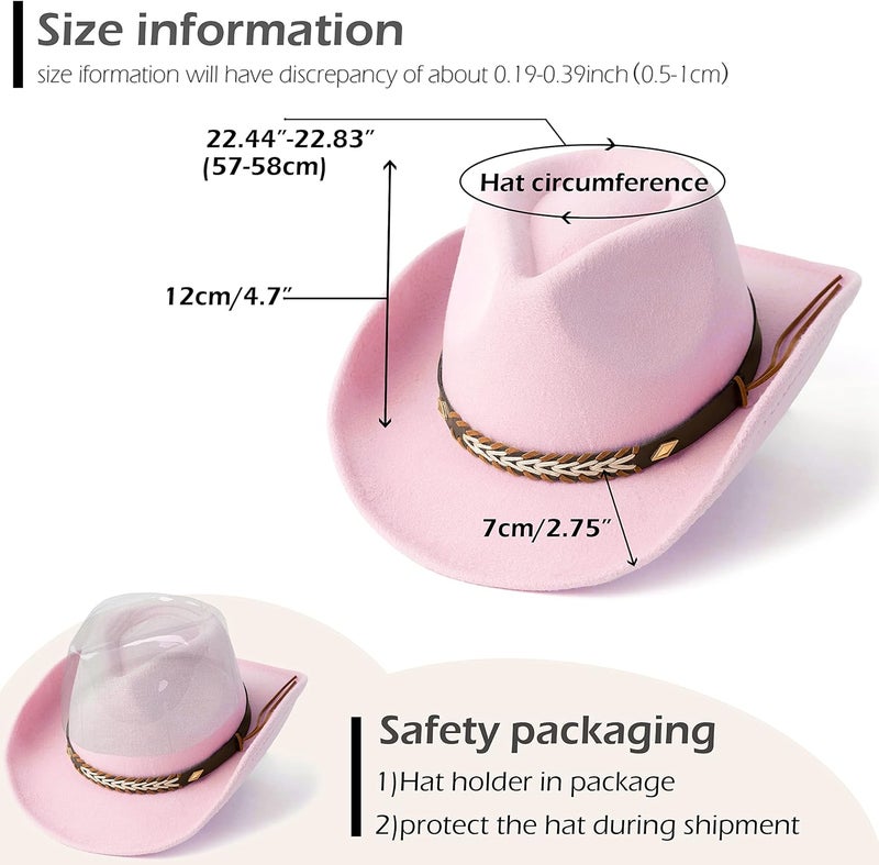 Gossifan Western Cowboy & Cowgirl Hat Felt Wide Brim Women Men Fedora Hats - Image 4